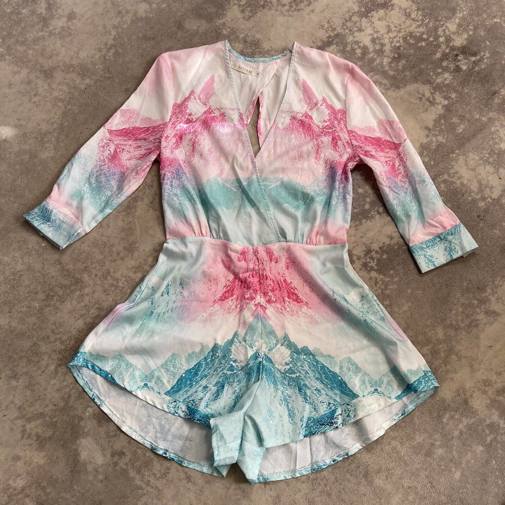 WHO I AM Playsuit Tie Dye V Neck Romper Womens Size 8 Multicolored